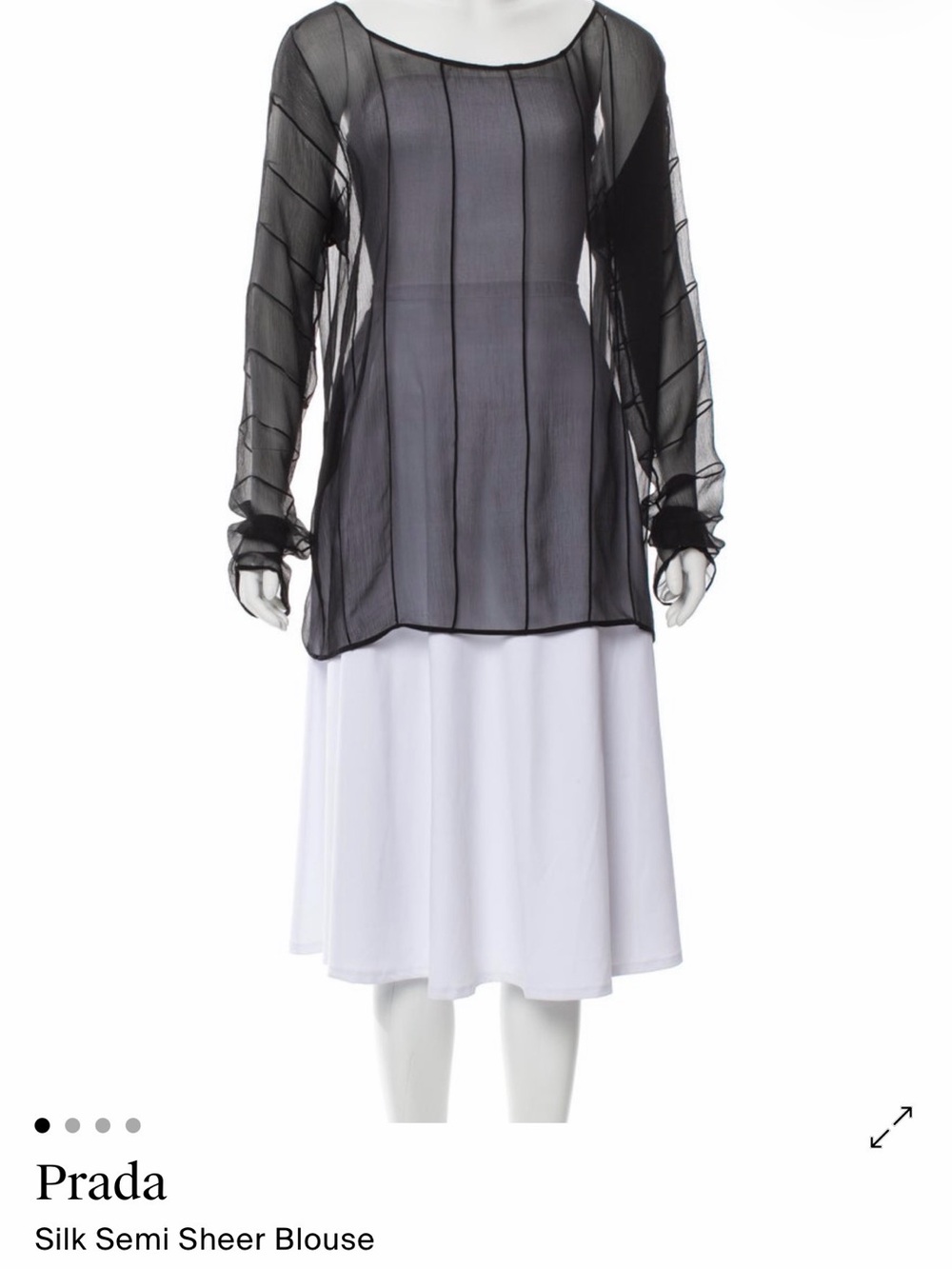 Prada Black Semi-Sheer Silk Long-Sleeve Blouse